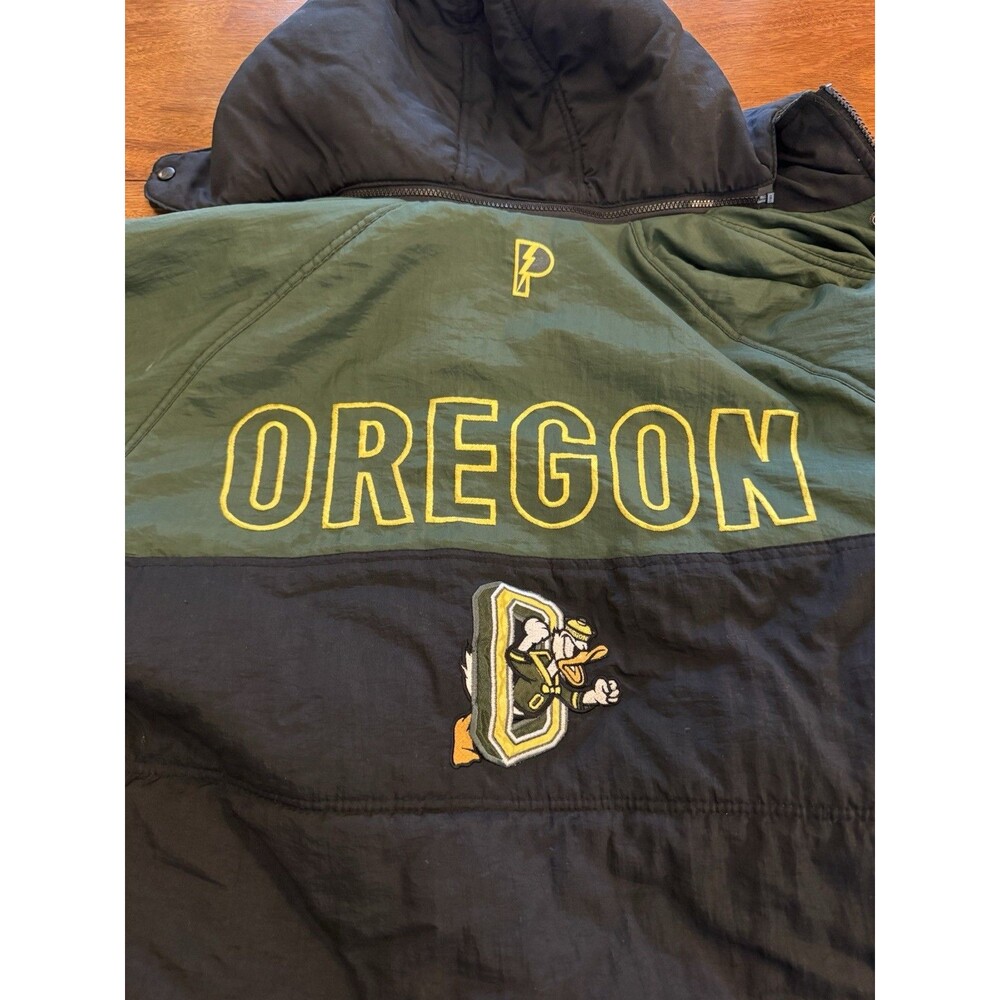 Vintage 90s Pro Player Oregon Ducks Hooded Puffer Jacket Size XL Green Black